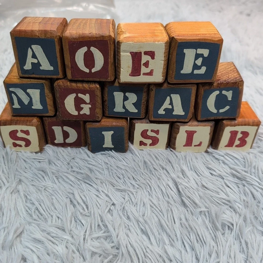 Vintage Wooden Alphabet Blocks Lot of 15 Blocks 2